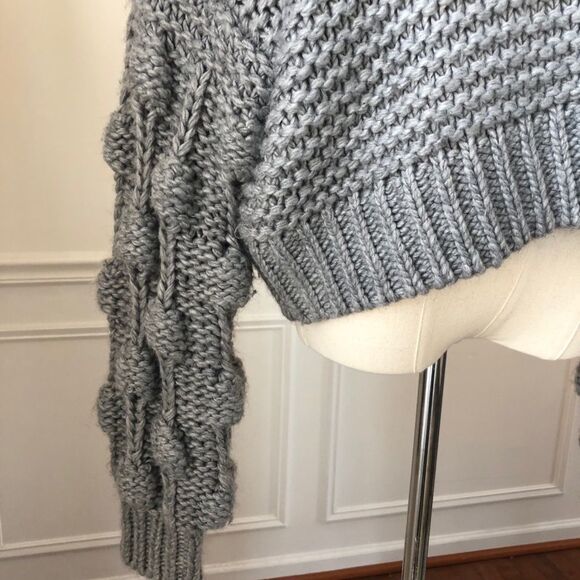 Elan Chunky Knit Cropped Vneck Sweater Grey S - Picture 5 of 9